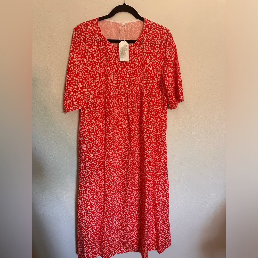 Red flower empire waist dress